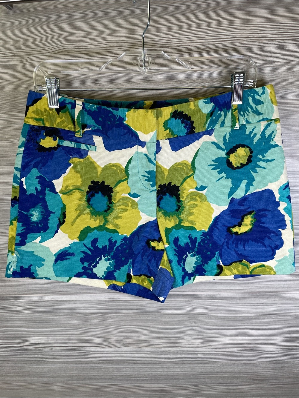 LOFT Cotton Floral High-Waist Shorts in Blue, Teal & White 4” Size 4
